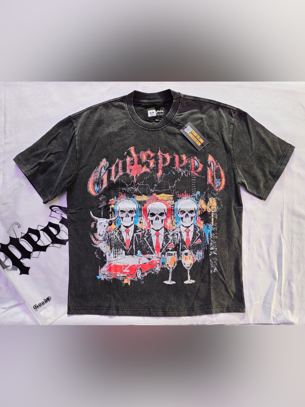 Godspeed Black Graphic Skull Tee with Red Accents
